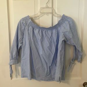 Blue and White Strip Loft Off the Shoulder Shirt